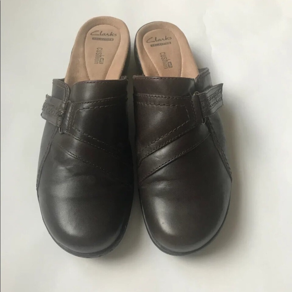 Clark’s Size 10M Dark Brow Leather Mules Clogs